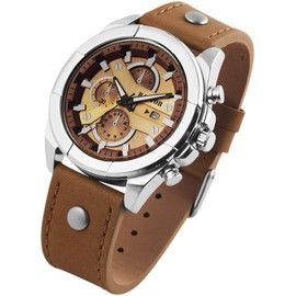 Raptor Men's Chrono-Look Watch with Riveted Bracelet Brown Analogue Date Display 26 cm 48 mm 24 cm, multicoloured, Strap.