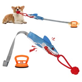 Kyakya Tug of War Dog Toy with Suction Cup, Dog Chew Toys for Aggressive Chewers, Squeaky Shark Shaped Dog Rope Toy for Interactive Training, Dog Tug of War Toy for All Breeds Indoor and Outdoor Play