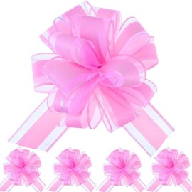 We Moment 5 PCS 7 inches Large Pull Bows Wrapping Pull Bow Ribbon，Pink Gift Wrap Bows for Gift Wrapping Baskets Wedding or Flower Decorations, Valentine's Day Christmas Birthday Gift Decorations