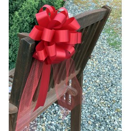 Red Wedding Pull Bows with Tulle Tails - 8" Wide, Set of 6, Wedding Pew Bows, Christmas, Birthday, Reception Decor, Birthday, Party Decoration, Valentine's Day