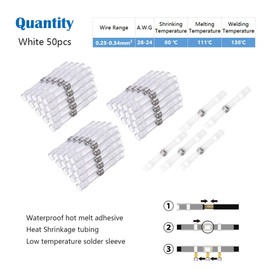CTRICALVER welded and sealed wire joints, 50 waterproof heat shrinkable butt joints, wire terminals, marine insulated butt joints (transparent white)