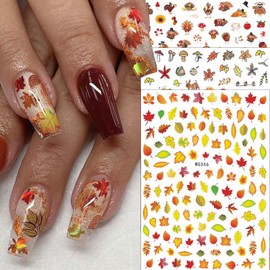Xepeelo Fall Nail Stickers Fall Maple Nail Art Stickers Autumn Pumpkin Art Nail Sticker Thanksgiving Nail Decals Turkey Fox Nail Art Design Thanksgiving Nail Accessories for Woman Girls 6Sheets (02)
