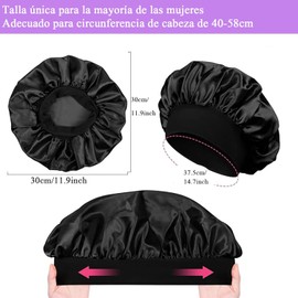 3 PCS Gorros de Satén para Mujer, Gorros de Dormir Grandes y Suaves con Correa para Cabello Liso y Rizado, Negro, Azul, Morado