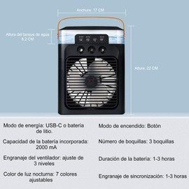 SYCYKA USB Ventilador de Escritorio, Portátil Ventilador de 20 cm con 3 Ajustes de Velocidad, Luz nocturna LED y Atomizador, 4000mAh de Capacidad de Batería, Bajo consumo de energía