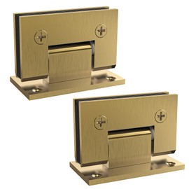 AatrixQuayn 90 Degree Glass Shower Door Hinges Heavy Duty Solid Brass, Shower Door Hardware Replacement for 5/16"(8mm) - 1/2"(12mm) Thickness Tempered Glass (Brushed Gold, 2 Pack, 90 Degree)