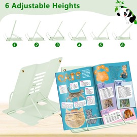 JAONLD Book Stand School Children's Reading Stand Children, 6 Adjustable Positions, Foldable Reading Stand Made of Metal Book Stand, Reading Stand for Use in Schools, Kitchens and Offices (Green)