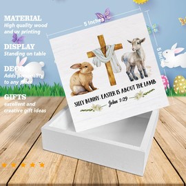 Christian Desk Decor Rustic John 1:29 Bible Verse Wooden Sign Easter Desk Decorations Home Bedroom Living Room Shelf Decor 5 x 5 Inches