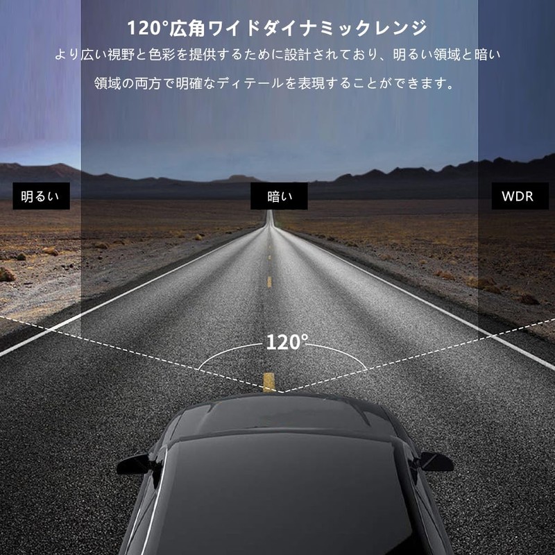 Front and Rear Camera, Drive Recorder, 120° Wide Angle, Circular