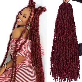 ZRQ 30 Inch Burgundy Butterfly Crochet Hair 2 Packs Long Faux Locs Crochet Braids Hair for Black Women