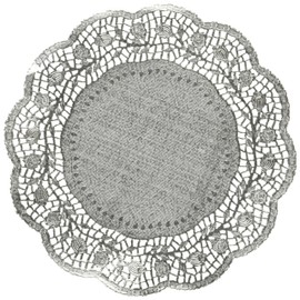 Blue Sky Silver Round Doily Charger Plates - 10.5 Inches (8 Count) | Disposable Plastic Premium Set for Elegant Table Décor