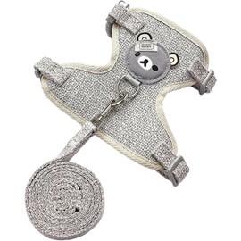 1PCS Rabbit Harness and Leash Set - Small Pet Harness Adjustable Chest and Neck Strap - Soft Breathable Fabric - Outdoor Walking Training Accessories - Suitable for Rabbits under 6lbs (Grey)