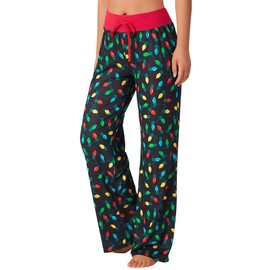 ALISISTER Ugly Christmas Womens Pajama Pants Soft Fake Light Print Pj Pants Palazzo Elastic Drawstring Bottoms Party Funny Clothes Size M Red Green