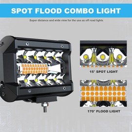 ASLONG 2pcs 4 Inch White/Amber Yellow LED Pods Light Triple Row Spot Flood Combo Driving Fog Lamp, Wiring Harness with Rocker Switch, A Pair of Pods Lights Mount Brackets for 2005-2015 Toyota Tacoma