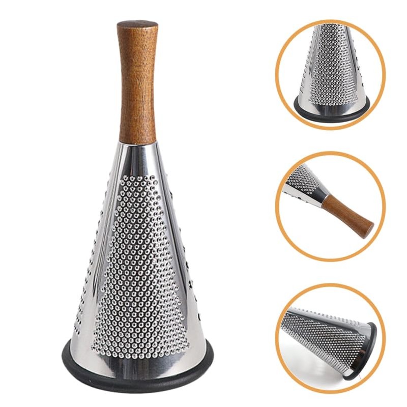 Ciieeo Stainless Steel Vegetable Grater with Wooden Handle - 3-Sided