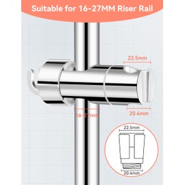 Magichome Shower Head Holder for 16-27MM Riser Rail, Adjustable Shower Holder Bracket with 2 Hooks, Universal Shower Holder Replacement