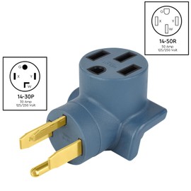 ElecStream Tech NEMA 14-30P to 14-50R EV Charger Adapter,30 AMP Dryer to 50 AMP EV/RV Conversion Adapter (14-30P/14-50R Pacific Blue)