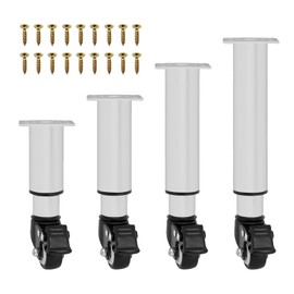 Metal Adjustable Furniture Legs with Swivel Caster Wheels, 4Pcs Heavy Duty Replacement Furniture Support Legs for Cabinet Sofa Bed Dresser Couch Coffee Table (White, 18.5-26cm)