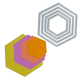 Nest of 4 Hexagon Stitch Patterned Metal Cutting Dies, Card Making, Scrapbooking, Photo Albums, Stencils, Paper Crafts, J1
