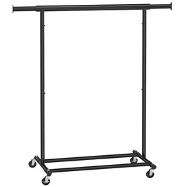 SONGMICS Clothes Rack with Wheels, Clothing Rack for Hanging Clothes, Garment Rack Heavy-Duty Portable, with Extendable Hanging Rail, 198 lb Load Capacity, Black UHSR13BKV1