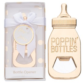 24Packs Golden Baby Bottle Openers for Baby Shower Favors Gifts, Decorations Souvenirs, Poppin Bottles Openers with Exquisite Gifts Box used for Guests  Gender Reveal Party Favors (white, 24)