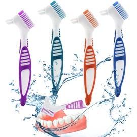 Zahnprothesenbürste,4 Stück Prothesenzahnbürste Zahnprothesenreinigungsbürstenset Tragbare Doppelseitige Gebissbü Rste für Effektive Zahnprothesenreinigung Premium Harte Zahnersatzbürste