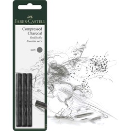 Faber-Castell Pack of 3 Compressed PITT Charcoal Sticks, Intensive Black, Soft