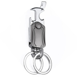 QINXUANGE Car Keychain for Men Multifunctional Keychain Car Key Ring Accessories with Two Key Rings (Gray)