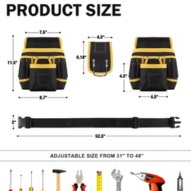 Tool Belt, Tool Belt Men's Work Belt, Tool Belt, Belt Bag, Tool, Robust, Adjustable Oxford Tool Bag for Craftsmen, Construction Workers and Electricians