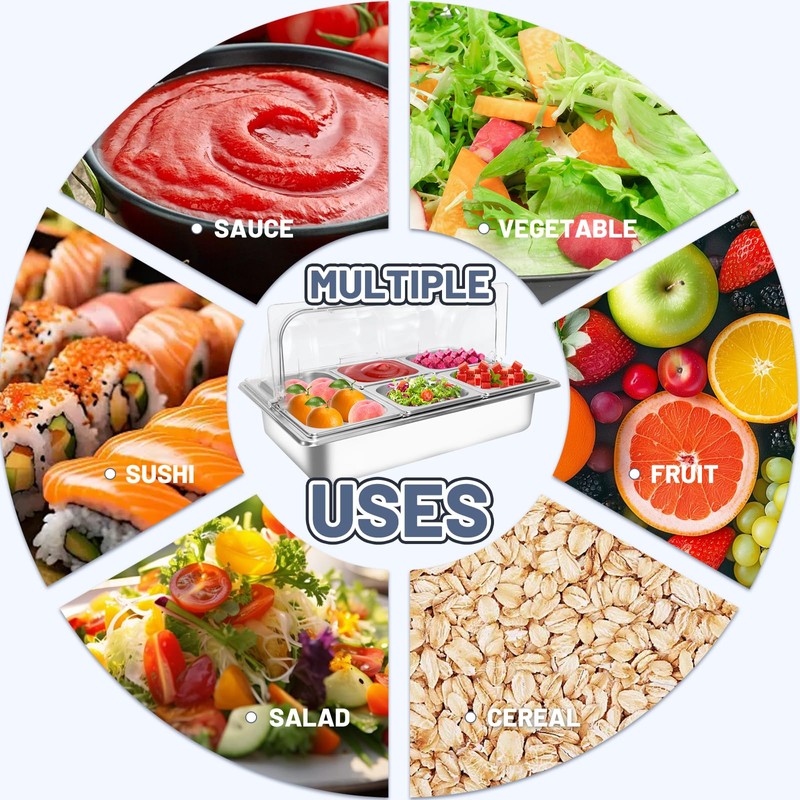 Countertop Ice Food Serving Display Tray with 5 Pan, Salad