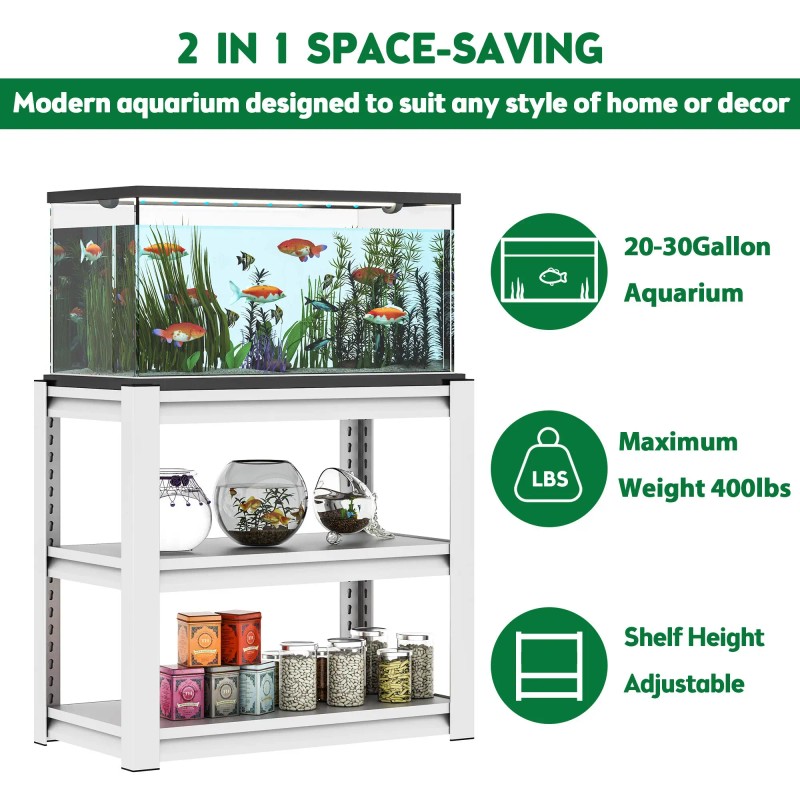 Aquarium Stand 3 Tier Metal Rectangular 20-30 Gallon Adjustable Fish