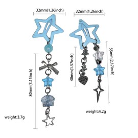 Y2k Kawaii Star Hair Clips with Charms, Candy Colors, Bow Moon Heart Coquette Aesthetic Barrettes Beads Tassel Glitter Sparkly Star Hair Clips Accesssories for Women-Blue