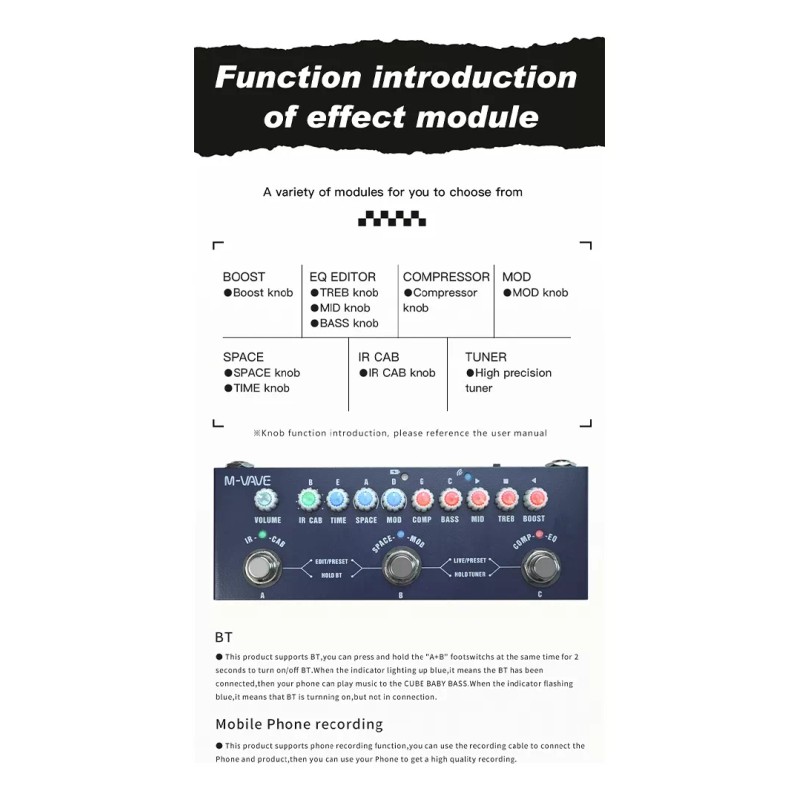 M-Vave Pedal de efecto M-Vave Cube-Baby Bass azul