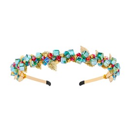 Wosois Green HeadBand Crystal Rhinestone Leaf Hair Bands Vintage Hair Bands (Gold-Green)