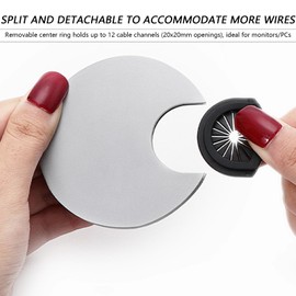 WJUAN Set of 4 Cable Grommets 60 mm with Screw Lock | Silver | Elegant Cable Management Made of Zinc Alloy | Office & Workplace Organiser