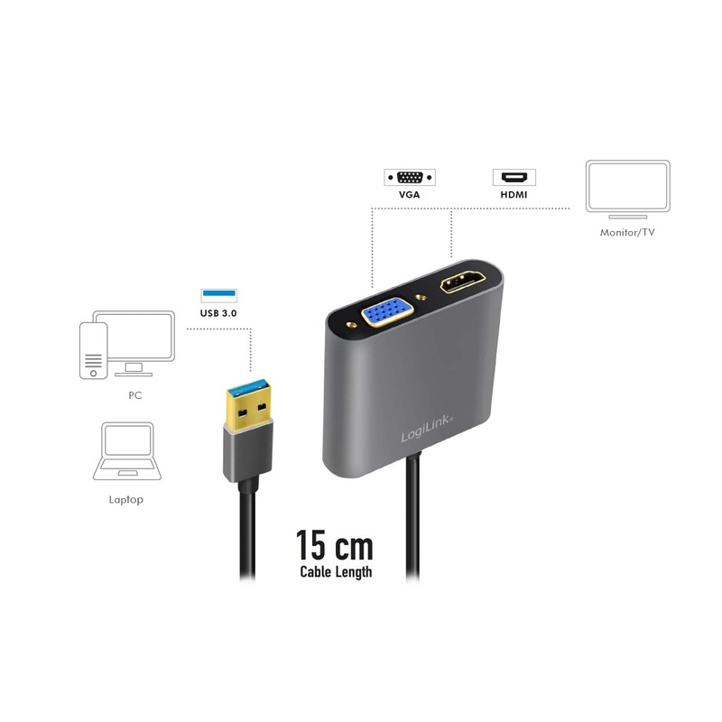 LogiLink UA0234 USB 3.0 to VGA HDMI Adapter
