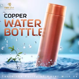 Try Goods Copper Water Bottle 37.2 OZ/1.1 L Capacity Handmade Pure Copper Bottle for Drinking Plain Design with Healing Benefit Leak Proof Easy to Carry Ideal for Gym Hiking Sports & Office Use