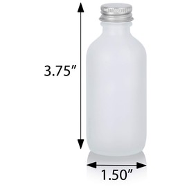 JUVITUS 2 oz Frosted Clear Glass Boston Round Bottle with Silver Screw On Cap (12 Pack) for Cosmetics, serums, Carrier and Essential Oils, Aromatherapy