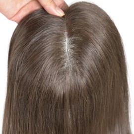 Voloria 14INCH Clip In Hair Toppers for Women Real Thinning Human Hair 4x6inches Mono Lace with PU Base Free Part No Bangs Silk Straight Hair 3# Dark Brown Color