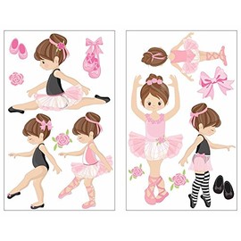 Samunshi® 14-Piece Pink Ballerina Girl Wall Sticker Set Pink Nursery Baby Room Ballet in 5 Sizes (2 x 21 x 34 cm, Multi-Colour)