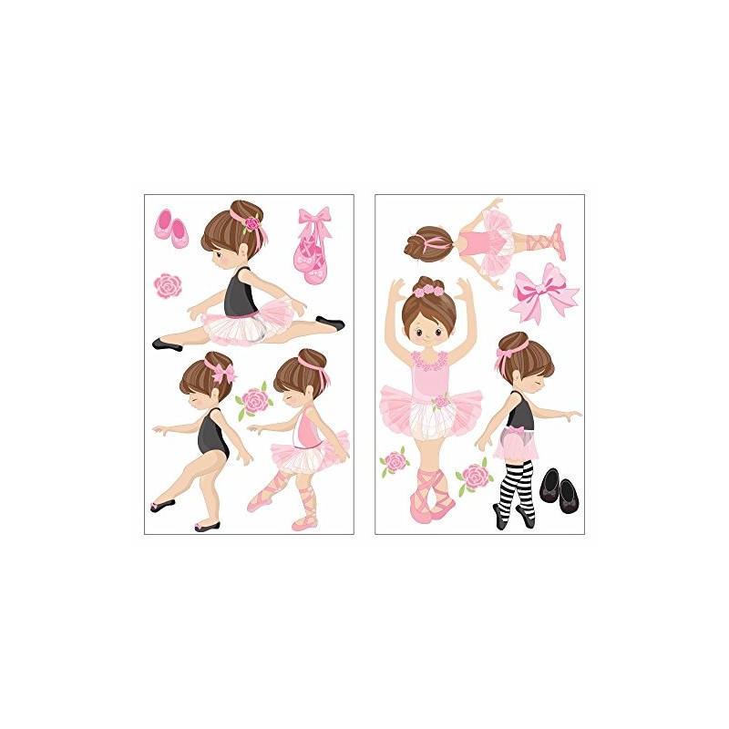 Samunshi® 14-Piece Pink Ballerina Girl Wall Sticker Set Pink Nursery