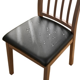 Alishomtll Leather Dining Chair Covers Set of 4/6 PU Chair Seat Slipcovers Waterproof Chair Covers Removable Seat Covers with Fixing Buckle for Dining Room Kitchen Garden Office (Black, 6pcs)