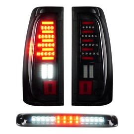 Tail Lights Assembly [LED Kit] + 3rd Third Brake Cargo Rear Lamp Fit for 03-06 Chevy Silverado 1500 2500 3500, for 04-06 GMC Sierra 1500 2500 HD 3500, for 07 Silverado and Sierra Classic, Smoked Lens