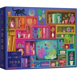 Elena Essex Jigsaw Puzzles 1000 Pieces - Bookshelf, Puzzle 1000 Pieces, Puzzles for Adults, Colorful Books Cat Flower Rainbow Puzzle, Size 28 x 20 inches
