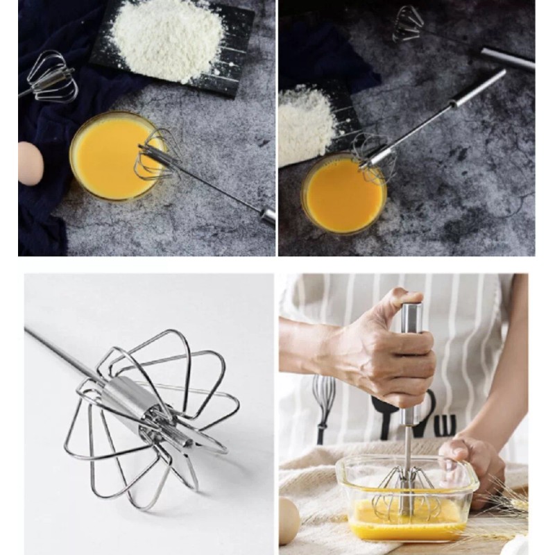 TIKA Semi-Automatic Egg Whisk – Stainless Steel Hand Push Beater