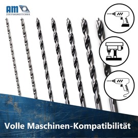 AM-Zerspanungstechnik Wood Drill Bit Set Long (7 Pieces) | Auger Drill Bit Set Diameter 4, 5, 6, 7, 8, 10, 12 x 230 mm | Professional Drill Set for Wood | Wood Twist Drill, Long Formwork Drill, Hole