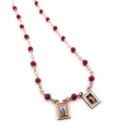 SIFRIMANIA Miraculous Virgin and Divine Mercy Scapular Necklace Red Crystal Handmade Chain (Burgundy)