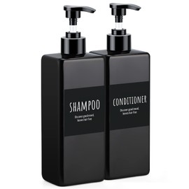 Dispensador de jabón negro Segbeauty, 2 piezas de 16.9 oz, botellas de ducha de presión de bomba de plástico cuadrado, contenedores de dispensador de 