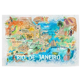 artboxONE Poster Cities Rio de Janeiro Illustrated Map - Picture Rio de Janeiro, Black & White, 30x20 cm