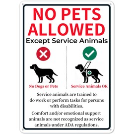 PreZiouz 1 Pack Metal No Pets Sign, 10" x 14" No Dogs Or Pets Allowed Except Service Animals Sign for Business, Made of 40 mil Rust Free Aluminum, Reflective & UV Protected and Weatherproof