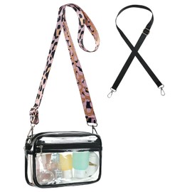Aucuu Clear Crossbody Bag, Stadium Approved Clear Purse Bag With Adjustable Shoulder Strap, Transparent Shoulder Bag for Concerts Sports Events Festival（Black）